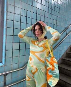 HOSBJERG Riley Printed Pants Medium M TRIPPY FUNKY RETRO MOD